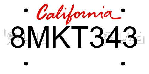8MKT343 California License Plate