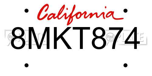 8MKT874 California License Plate