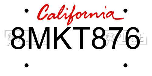 8MKT876 California License Plate