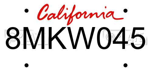 8MKW045 California License Plate