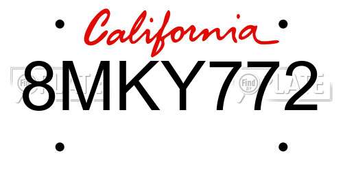 8MKY772 California License Plate