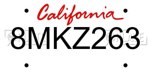 8MKZ263 California License Plate