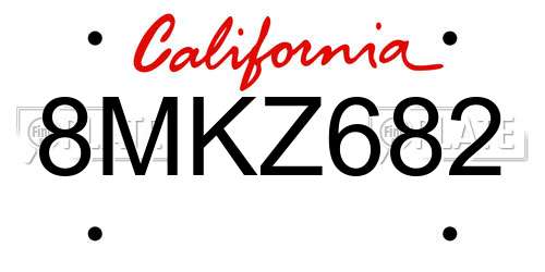 8MKZ682 California License Plate