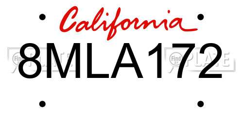 8MLA172 California License Plate