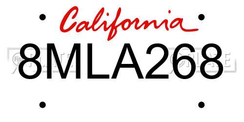 8MLA268 California License Plate