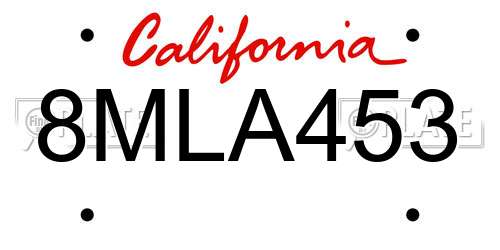 8MLA453 California License Plate