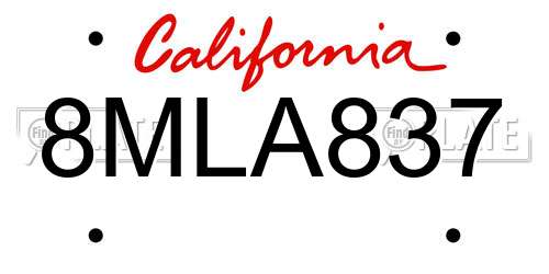 8MLA837 California License Plate