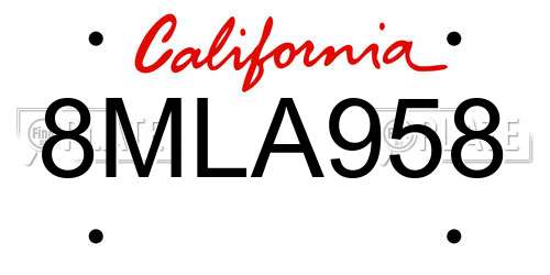 8MLA958 California License Plate