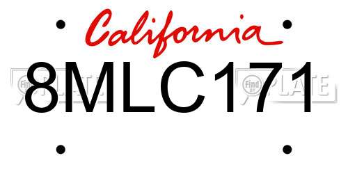 8MLC171 California License Plate