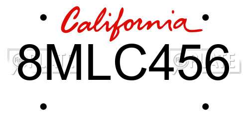 8MLC456 California License Plate
