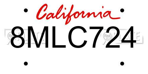 8MLC724 California License Plate