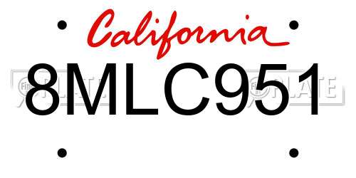 8MLC951 California License Plate