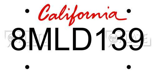 8MLD139 California License Plate
