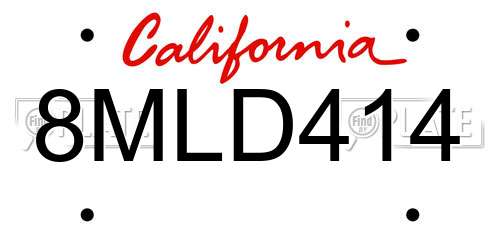 8MLD414 California License Plate