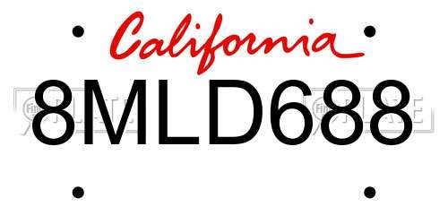 8MLD688 California License Plate