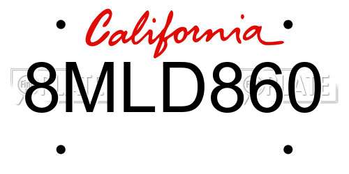 8MLD860 California License Plate