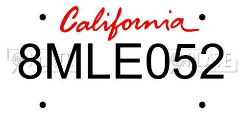 8MLE052 California License Plate