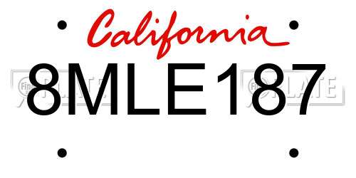 8MLE187 California License Plate