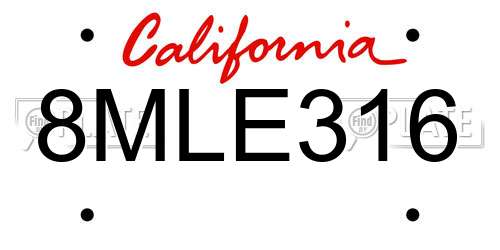 8MLE316 California License Plate