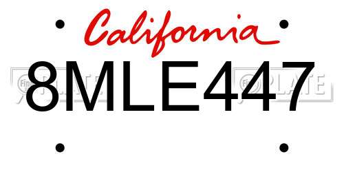 8MLE447 California License Plate