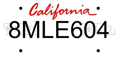 8MLE604 California License Plate