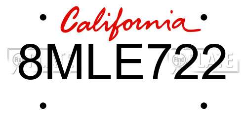 8MLE722 California License Plate
