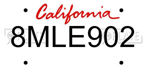 8MLE902 California License Plate
