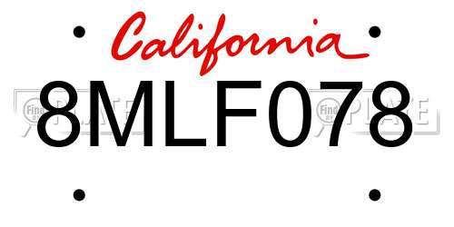 8MLF078 California License Plate