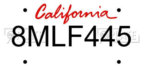 8MLF445 California License Plate