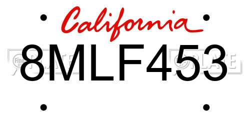 8MLF453 California License Plate