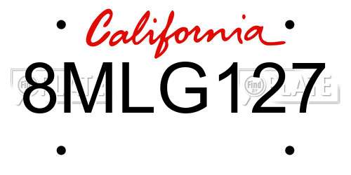8MLG127 California License Plate