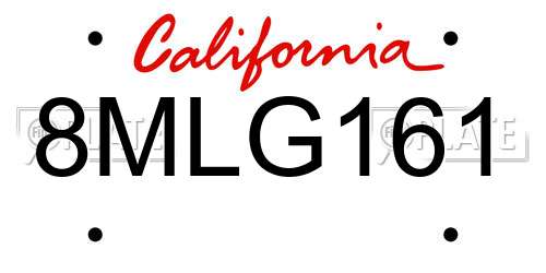 8MLG161 California License Plate