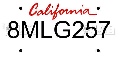 8MLG257 California License Plate