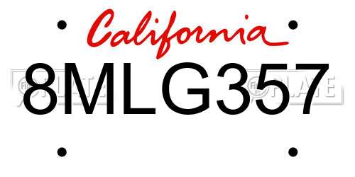 8MLG357 California License Plate