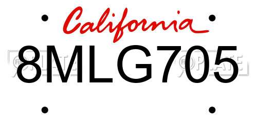 8MLG705 California License Plate