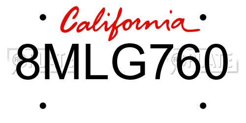 8MLG760 California License Plate