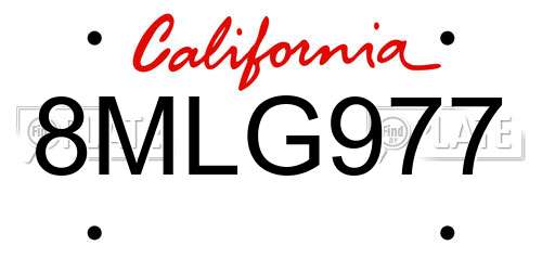 8MLG977 California License Plate