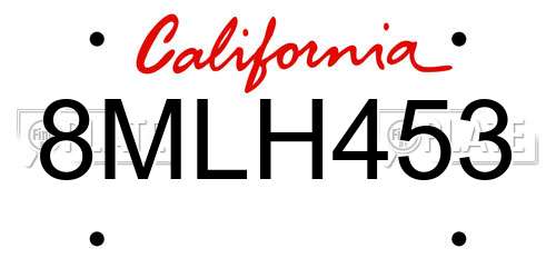 8MLH453 California License Plate