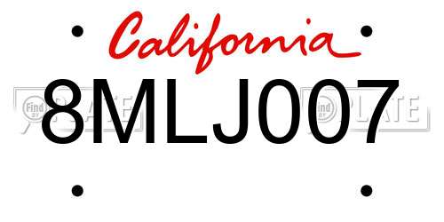 8MLJ007 California License Plate