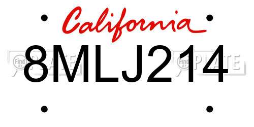 8MLJ214 California License Plate