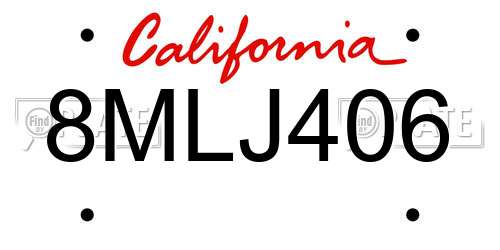 8MLJ406 California License Plate