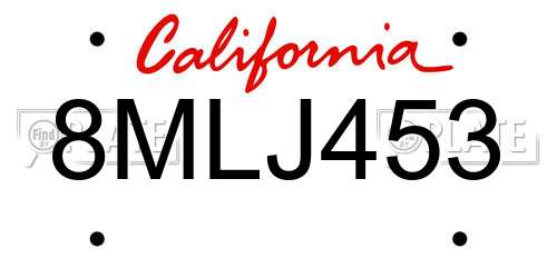 8MLJ453 California License Plate