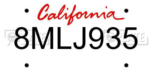 8MLJ935 California License Plate