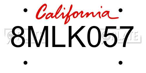 8MLK057 California License Plate