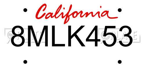 8MLK453 California License Plate