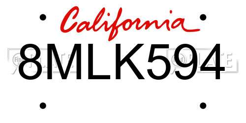 8MLK594 California License Plate