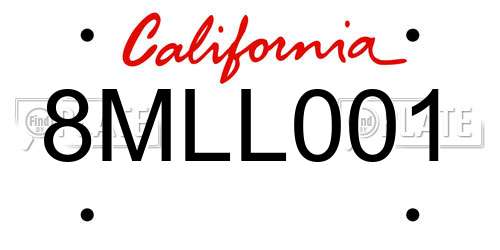 8MLL001 California License Plate