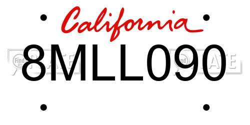 8MLL090 California License Plate