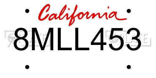 8MLL453 California License Plate
