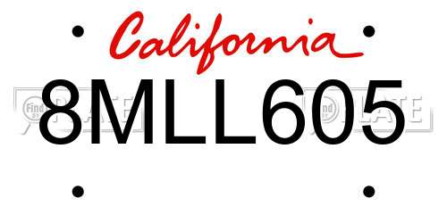 8MLL605 California License Plate